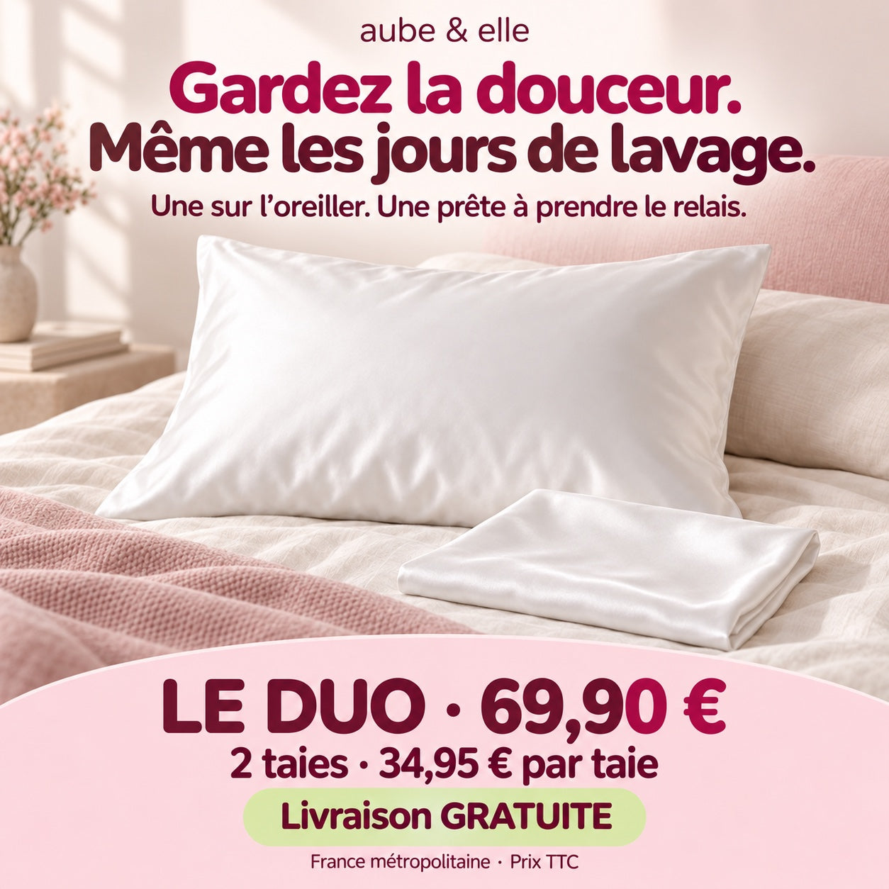 Duo : 2 taies pour 69,90 € TTC, soit 34,95 € par taie. Livraison GRATUITE en France métropolitaine.
